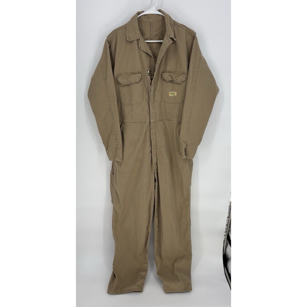 Vtg Sledge’s 50’s-60’s Khaki Workwear Coveralls Cotton Jumpsuit USA 38x62 Large